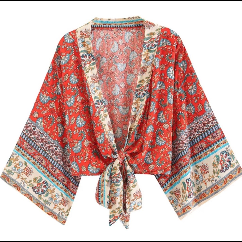 Kimono blouse top- red